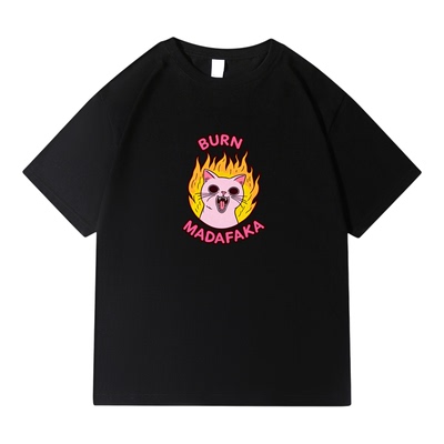 Burn暴躁小猫潮牌英文短袖T恤