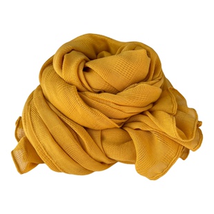 姜黄色镂空网格棉麻围巾女冬季韩版百搭长款纯色披肩加厚保暖丝巾