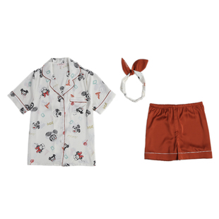 清仓！爱蜜米奇睡衣女短袖短裤高端缎面丝绸家居服空调服女配发带
