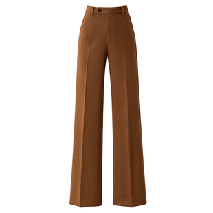 冬季经典羊毛百搭西装裤女气质休闲微喇女裤垂感深咖直筒阔腿裤子