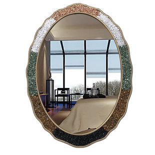 地中海风格石子新中式椭圆壁挂墙式卫生间厕所浴室镜梳妆化妆镜子