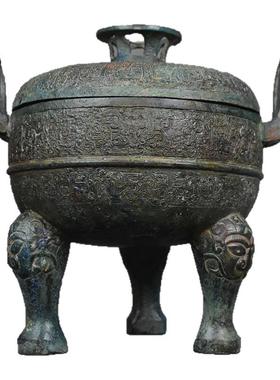 仿古青铜器西周卧虎鼎纯铜摆件