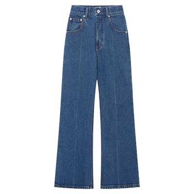 IMMI弹力牛仔高腰微喇七分中裤