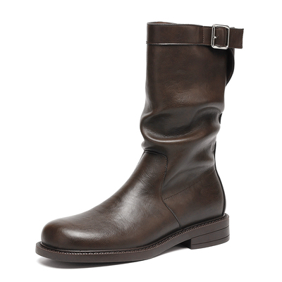 达芙妮美拉德短靴复古圆头骑士靴