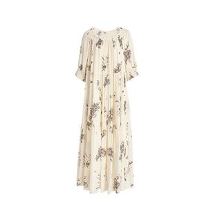 【FaFa裙】AUM噢姆2025年夏季新款桑蚕丝一字肩枝蔓印花连衣裙子