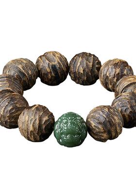 沉香木手串和田玉貔貅文玩佛珠男