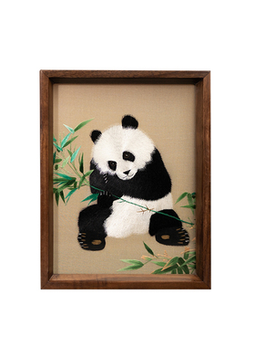 绣美苏绣熊猫摆件手工刺绣装饰画