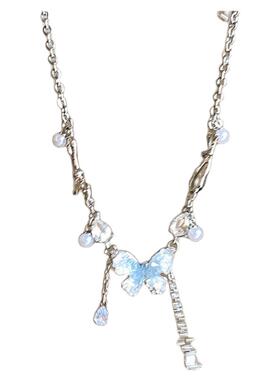 轻奢蝴蝶流苏珍珠项链女