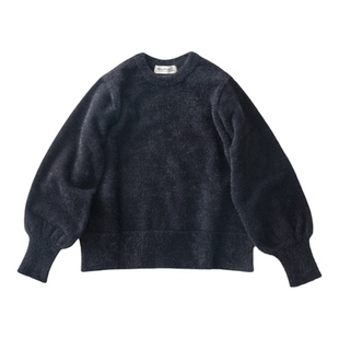 冬季新品 桑妮库拉/Sunny clouds羽毛纱灯笼袖仿毛绒毛衣黑色上衣