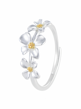 透莎淡雅栀子花925纯银戒指女