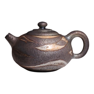 茶与器中国台湾陶艺家程警濠水波纹岩矿茶壶泡茶手工柴烧复古茶具