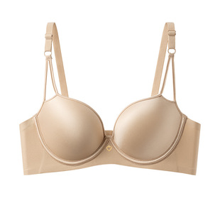 缎面无痕内衣女小胸聚拢收副乳显大深V性感文胸红色光面bra75B90A