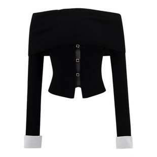 uhot/诱货黑色一字肩针织衫性感露肩优雅经典秋冬新款 UWWW1Z697M