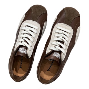 2026春季新款真皮时尚系带平底德训鞋显瘦百搭运动阿甘鞋休闲鞋女