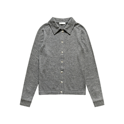 LUNA“ROW高级度”通勤羊毛灰色修身针织polo衬衫