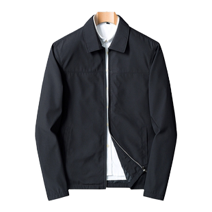 商务休闲外套男款春秋季薄款翻领上衣宽松大码中年爸爸装干部夹克