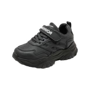 回力童鞋男童黑色鞋子秋季2025新款小学生皮面防水男款儿童运动鞋