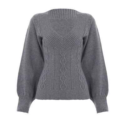 韩系温柔基础收腰v领套头毛衣