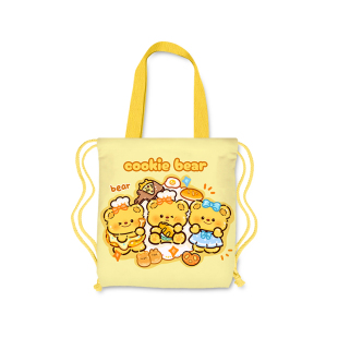 黄油小熊抽绳双肩包束口帆布包女上课通勤大容量帆布袋束口袋背包