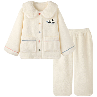 【熊猫系列】新款珊瑚绒睡衣女款冬季加绒加厚可爱少女家居服套装