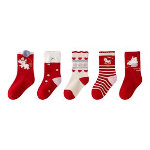 儿童本命年大红色袜子12岁女孩子男孩男童宝宝女童2026属马的马年