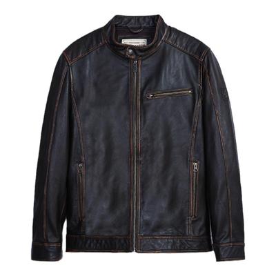 MCS立领牛皮革真皮皮衣