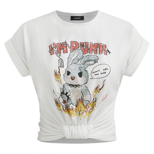 CIDER 朋克风T恤音乐节穿搭兔子印花圆领上衣109246853
