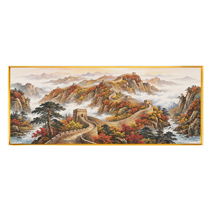 中式万里长城山水风景十字绣2026新款流水生财客厅沙发背景墙满绣