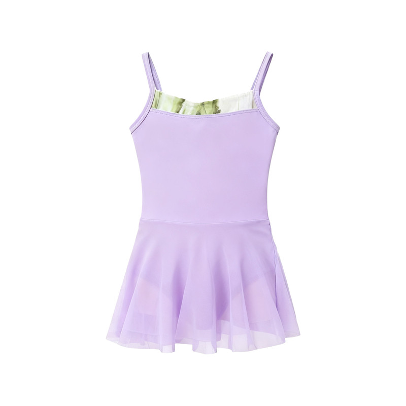 儿童芭蕾舞服女童白色无袖连体练功服网纱拼接立体线条连衣裙