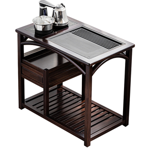 茶车移动功夫茶桌茶台实木乌金石茶水柜边柜茶海新中式家具复古