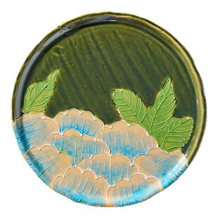 三分织部烧手绘釉下彩陶瓷圆碟家用菜盘子2024新款牛排凉菜水果盘