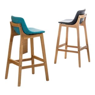 实木酒吧椅吧台椅现代皮艺家用中岛台椅简约吧凳前台接待高脚椅子