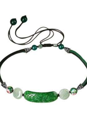 原创古风绿色干青项链女