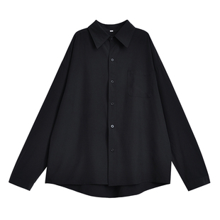 黑暗系酷飒风长袖衬衫女春秋款外穿纯色黑色显瘦日系宽松衬衣上衣