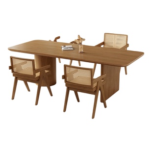 侘寂风实木餐桌饭桌北欧长桌简约书桌设计师工作台洽谈桌客厅茶桌