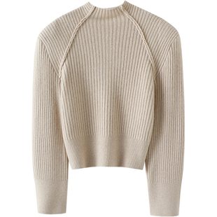 魅力女神垫肩造型~加厚纯山羊绒衫女半高领纯羊绒毛衣针织衫宽松