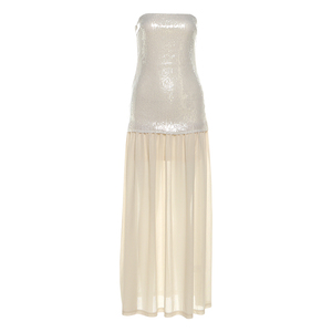 怪诞女孩 海边度假绝美细闪亮片抹胸连衣裙女 拼接网纱长裙鱼尾裙