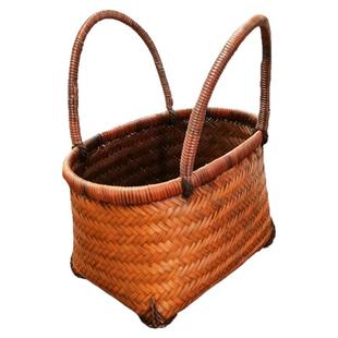 复古竹编买菜篮提篮手工编购物篮提手篮竹制品外出游玩采摘篮大号