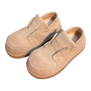 磨砂真皮豹纹厚底德训鞋女复古大头丑萌勃肯鞋增高单鞋休闲乐福鞋