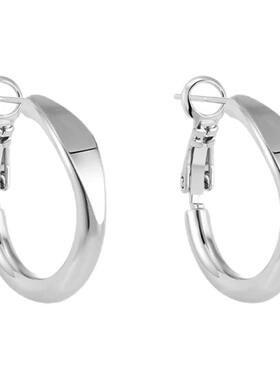 银色金属素圈耳环女简约小众圆圈