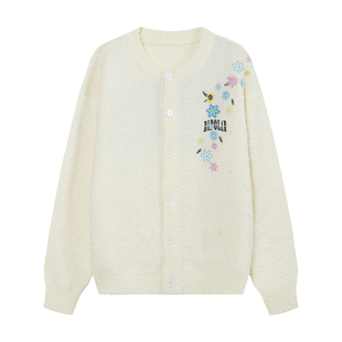 BIPOLAR过肩花刺绣开衫毛衣休闲长袖上衣情侣款慵懒风百搭针织衫