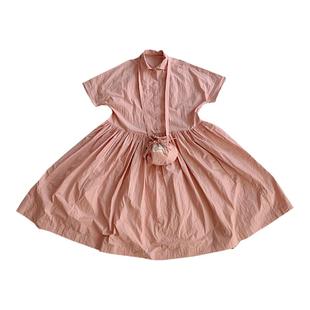 皱纹棉 粉 湿沙色 翻领皱褶衬衫式连衣裙 ATELIERSOMEPIECE 工碎