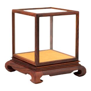 红酸枝明式佛像花瓶古董摆件玉石防尘罩透明展示盒红木玻璃罩定制