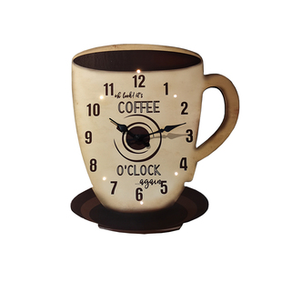 美式咖啡杯木质挂钟~个性创意艺术时尚时钟~家用大气客厅挂墙钟表