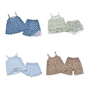威奇猫夏季薄款女童吊带短裤家居服套装睡衣睡裤莫代尔套装亲子
