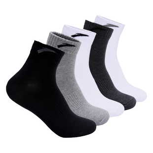 安踏袜子男士运动袜黑色春季新款中筒袜透气灰全棉耐磨纯棉袜男袜