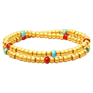 潮宏基鎏彩黄金手链足金转运串珠5D硬金显大文玩新中式女礼物计价