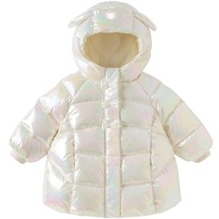 戴维贝拉儿童A类中长款羽绒服女童2025新款冬装抗菌绒外套女宝宝