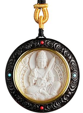 本命年弥勒佛吊坠十二生肖守护神项链高仿嵌猛犸象牙地藏王把玩件