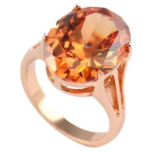 韩版公主方黄水晶戒指优雅夸张S925玫瑰金碧玺黄宝石食指可调节